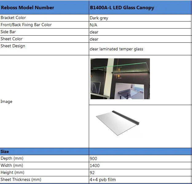 Entrance Door Glass Canopy and Awning with LED Lights