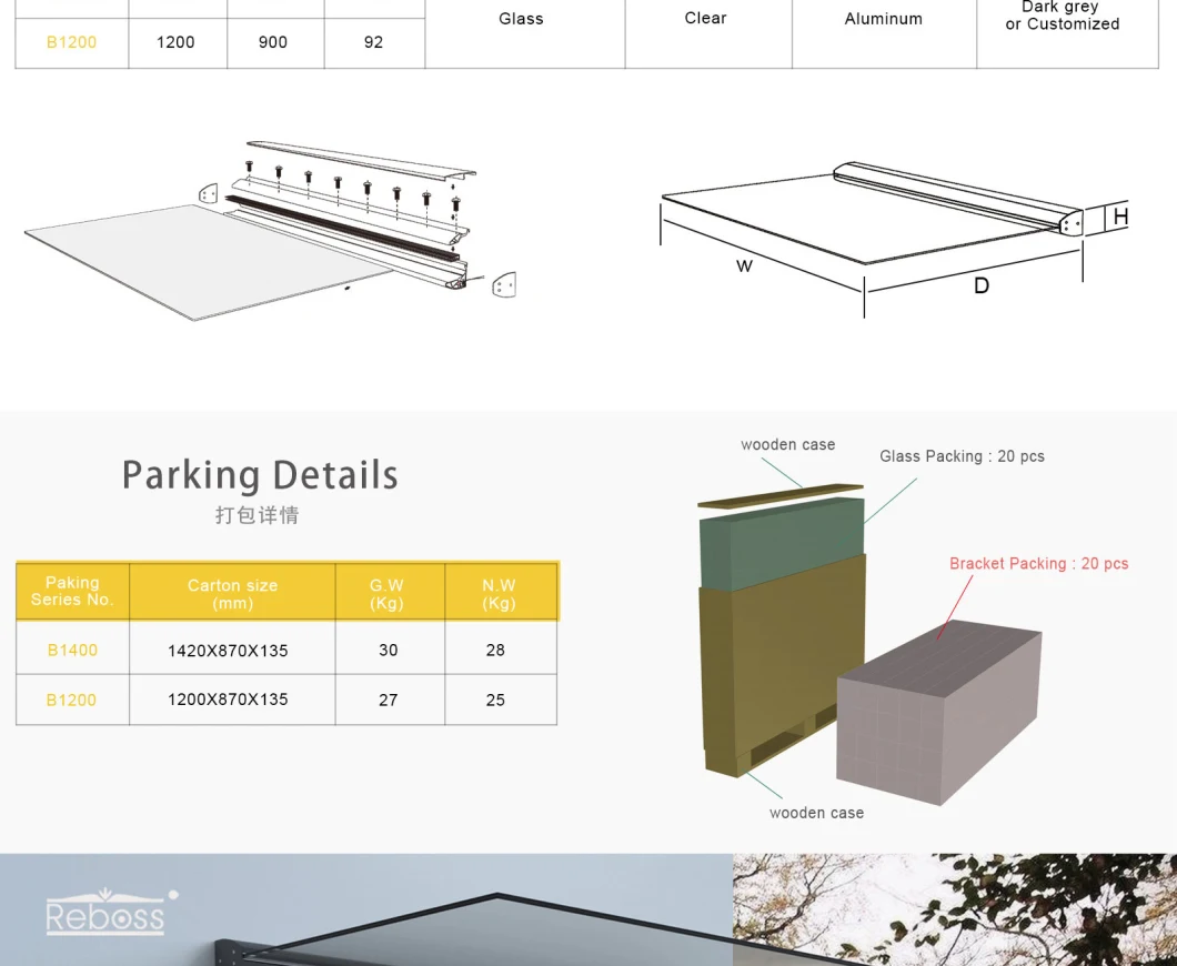 Entrance Door Glass Canopy and Awning with LED Lights